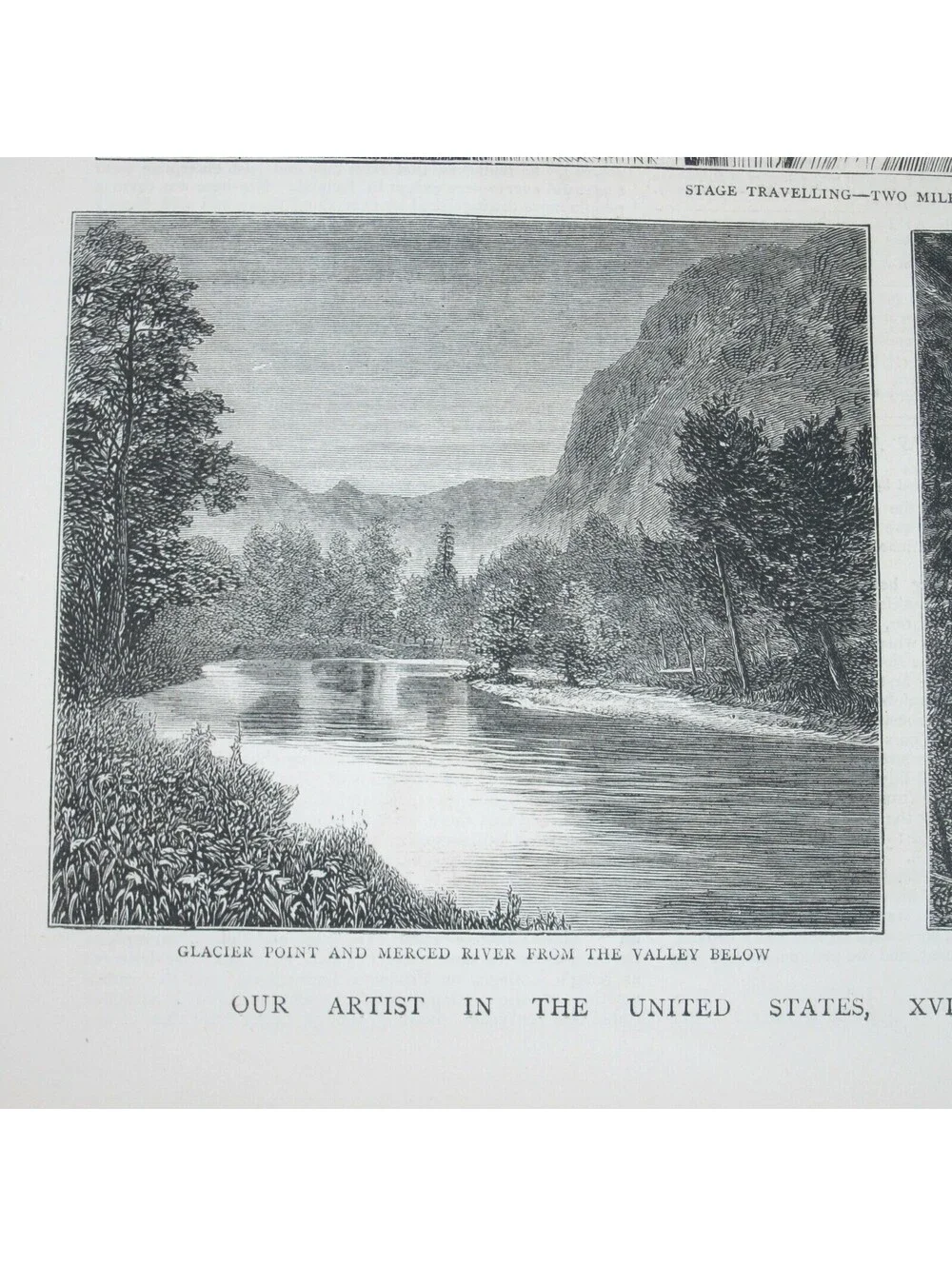 Antique 1877 Print Yosemite Valley California Nevada Fall Sierra, The Graphic
